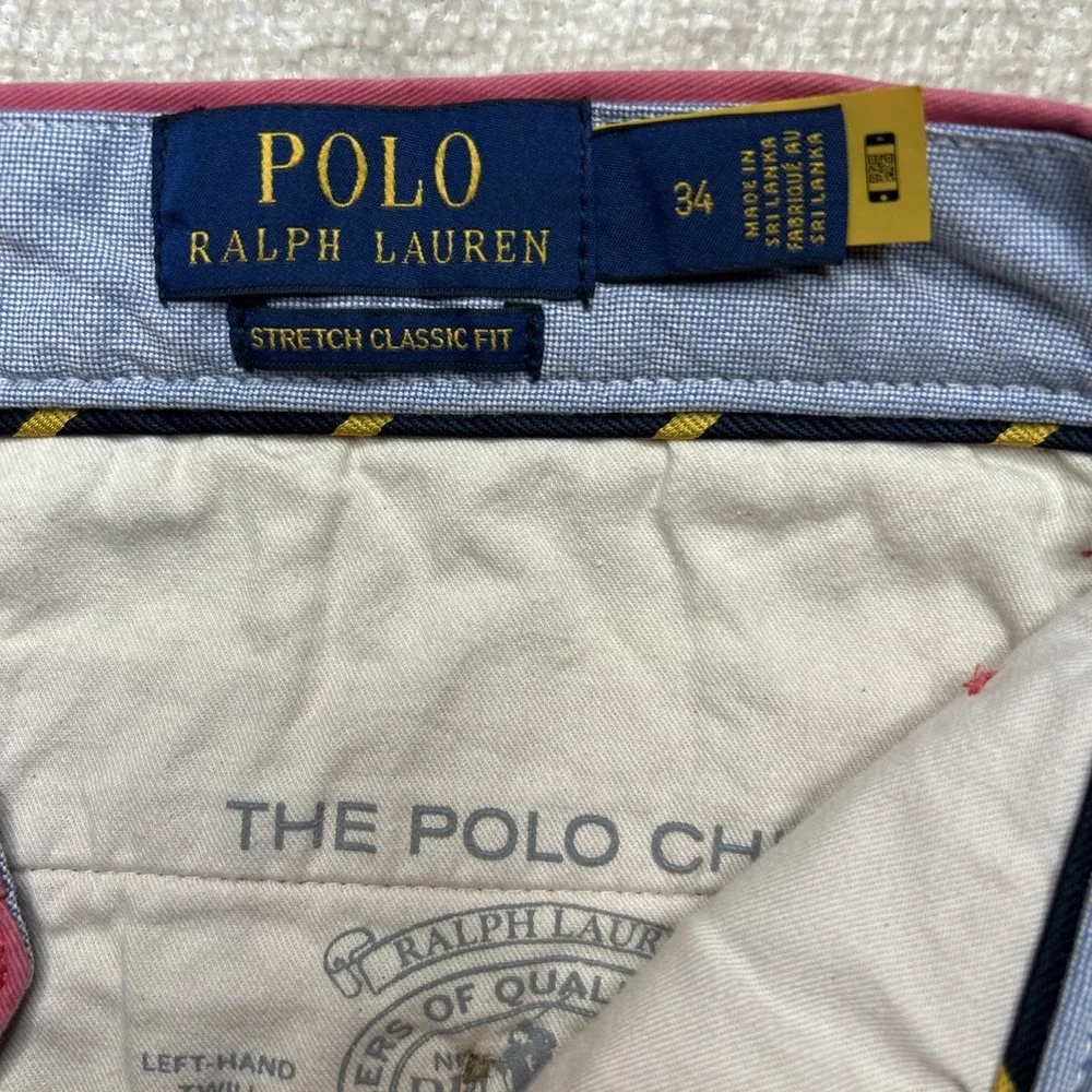 Polo Ralph Lauren Mens Coral Stretch Classic Fit Chino Shorts 34 Preppy Style